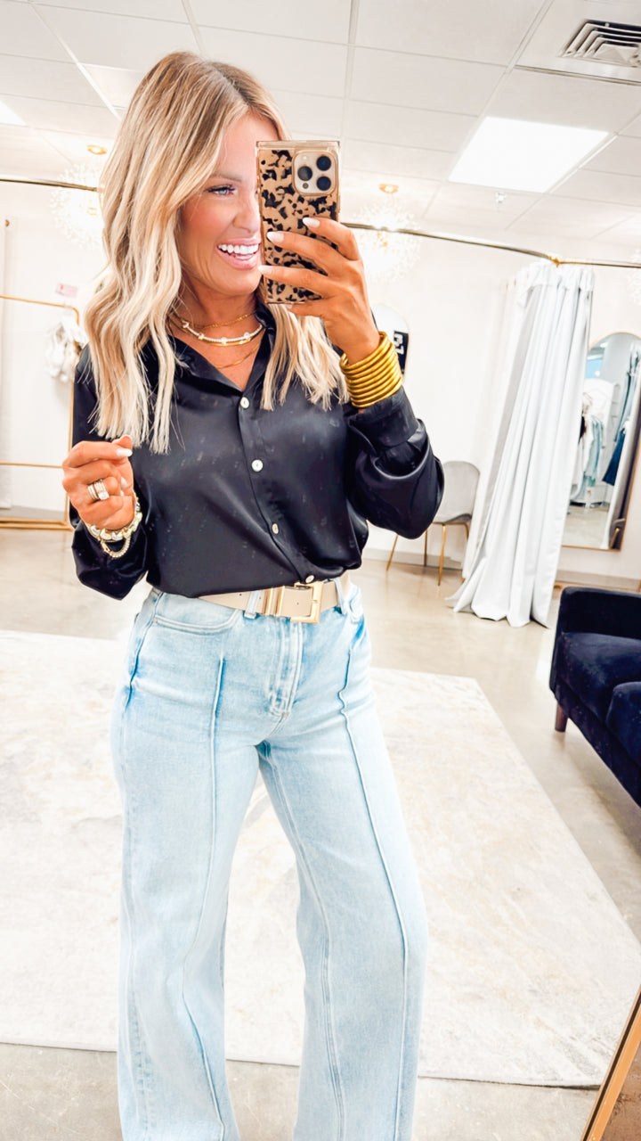 Satin Feels Bodysuit-Black