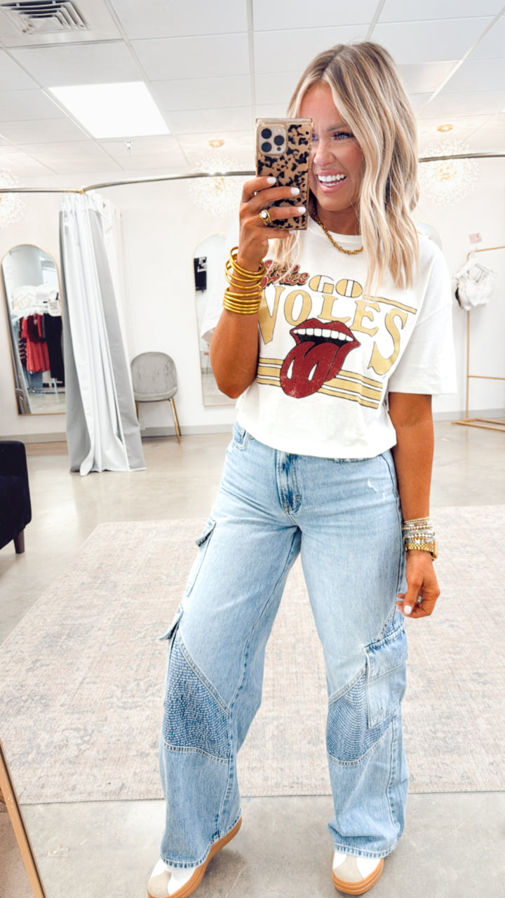 Rolling Stones Go Seminoles Stoned Cropped Tee