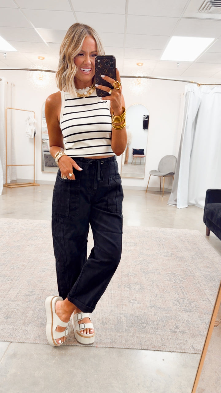Dani Striped Tank Top-Cream/Black
