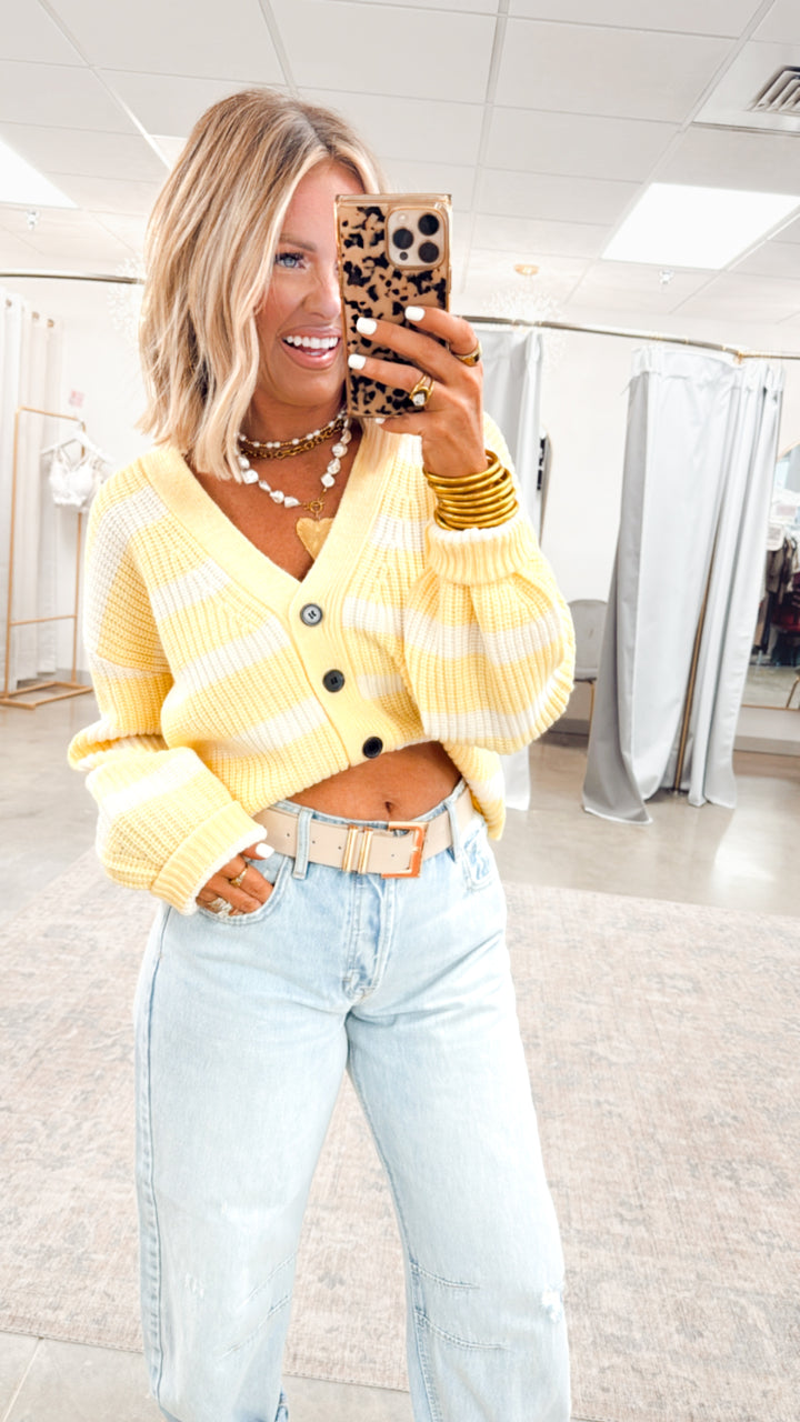 Sadie Striped Sweater Cardigan-Yellow