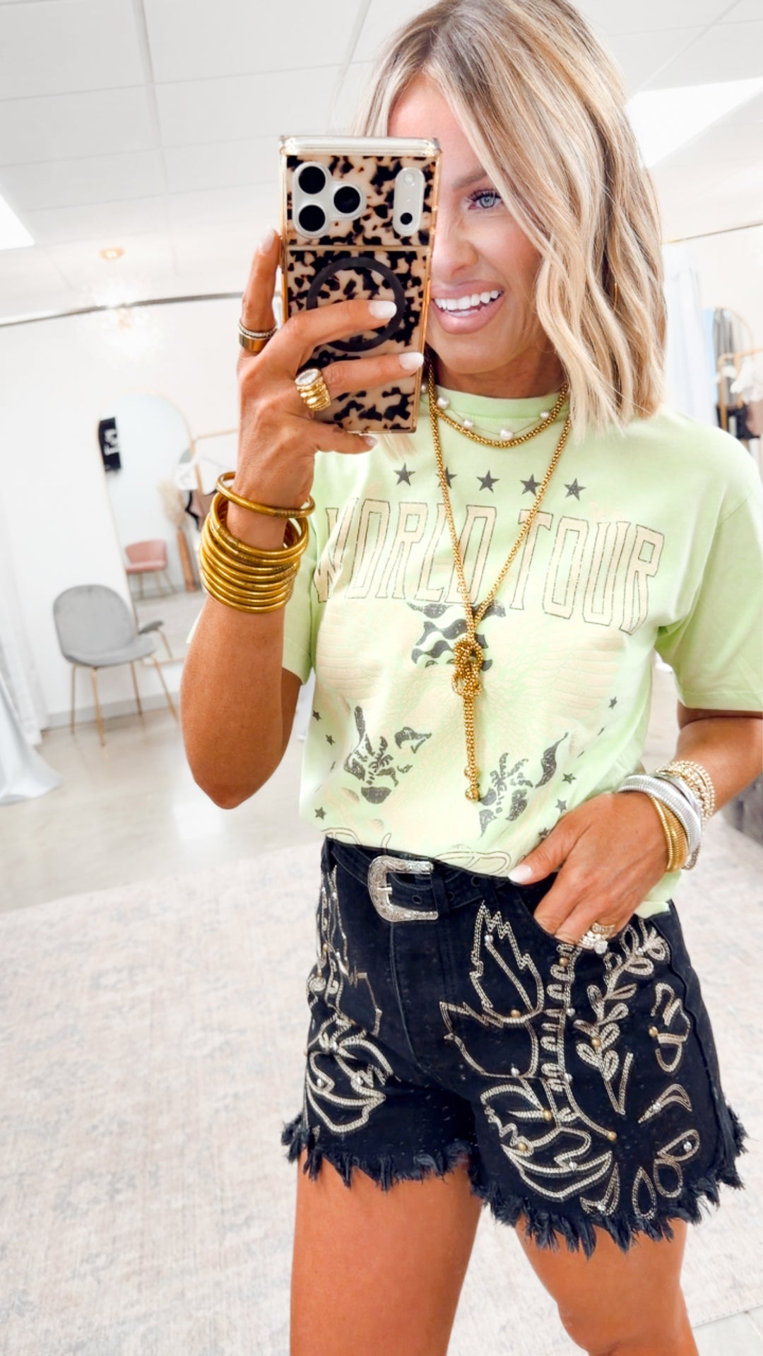 World Tour Rock N Roll Cropped Tee-Lime