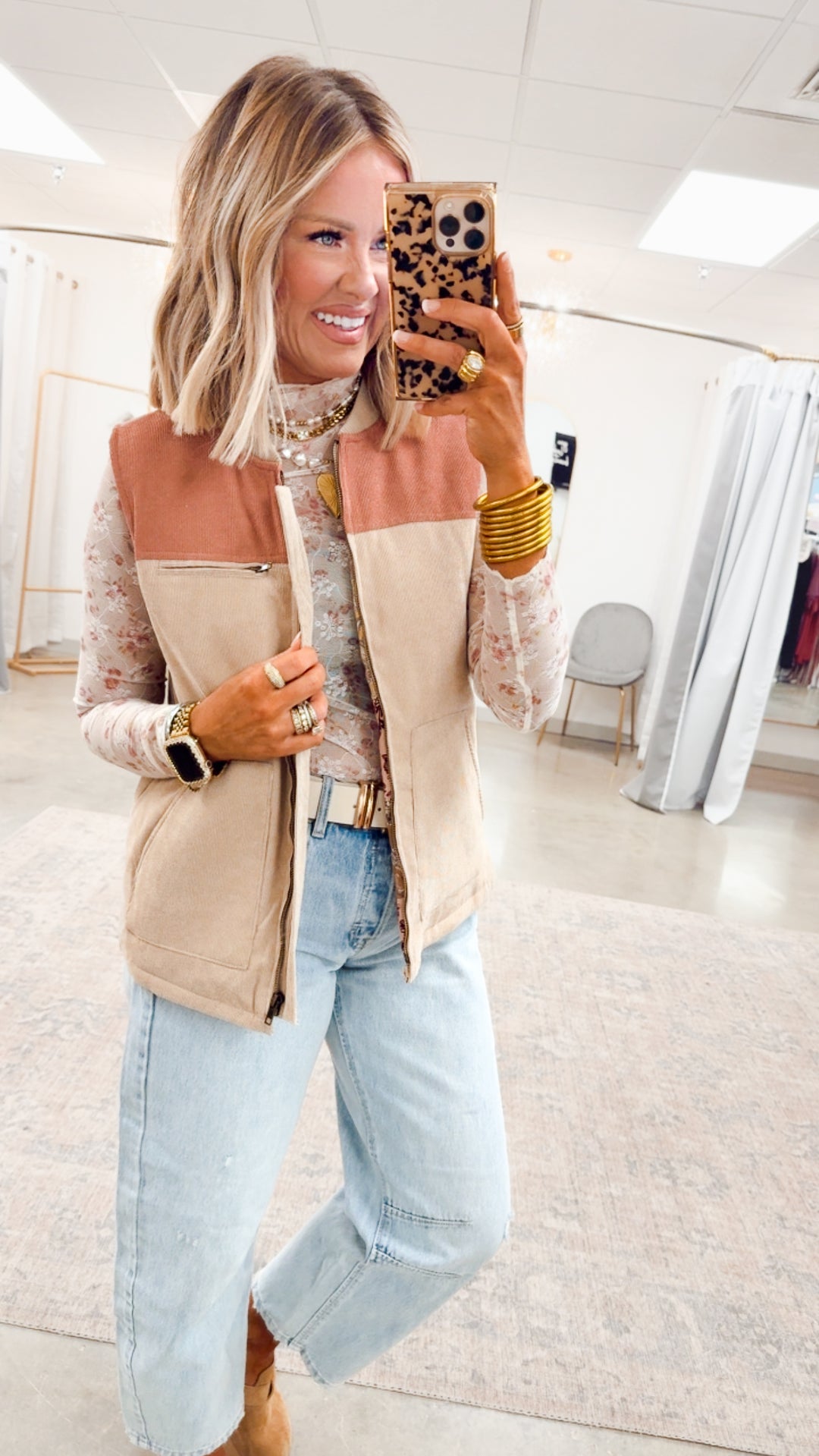 Floral Mesh Turtle Neck Top-Indian Pink