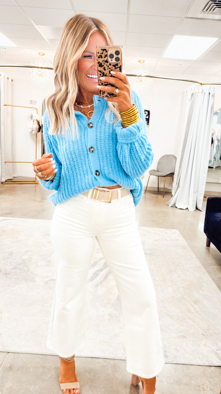 Brushed Button-up Cardigan-Blue