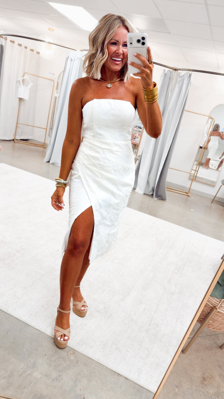 The Anniston Overlapped Midi Dress-Off White
