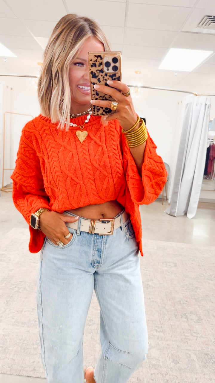 Winter Washed Sweater-Hot Coral