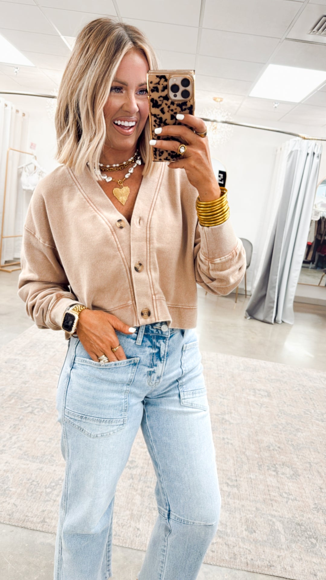 Lizzy Cropped Cardigan-Taupe