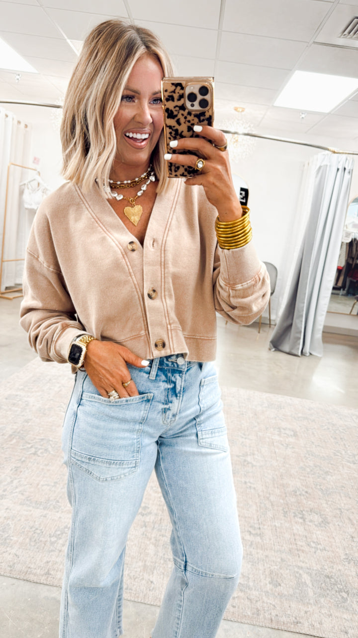 Lizzy Cropped Cardigan-Taupe