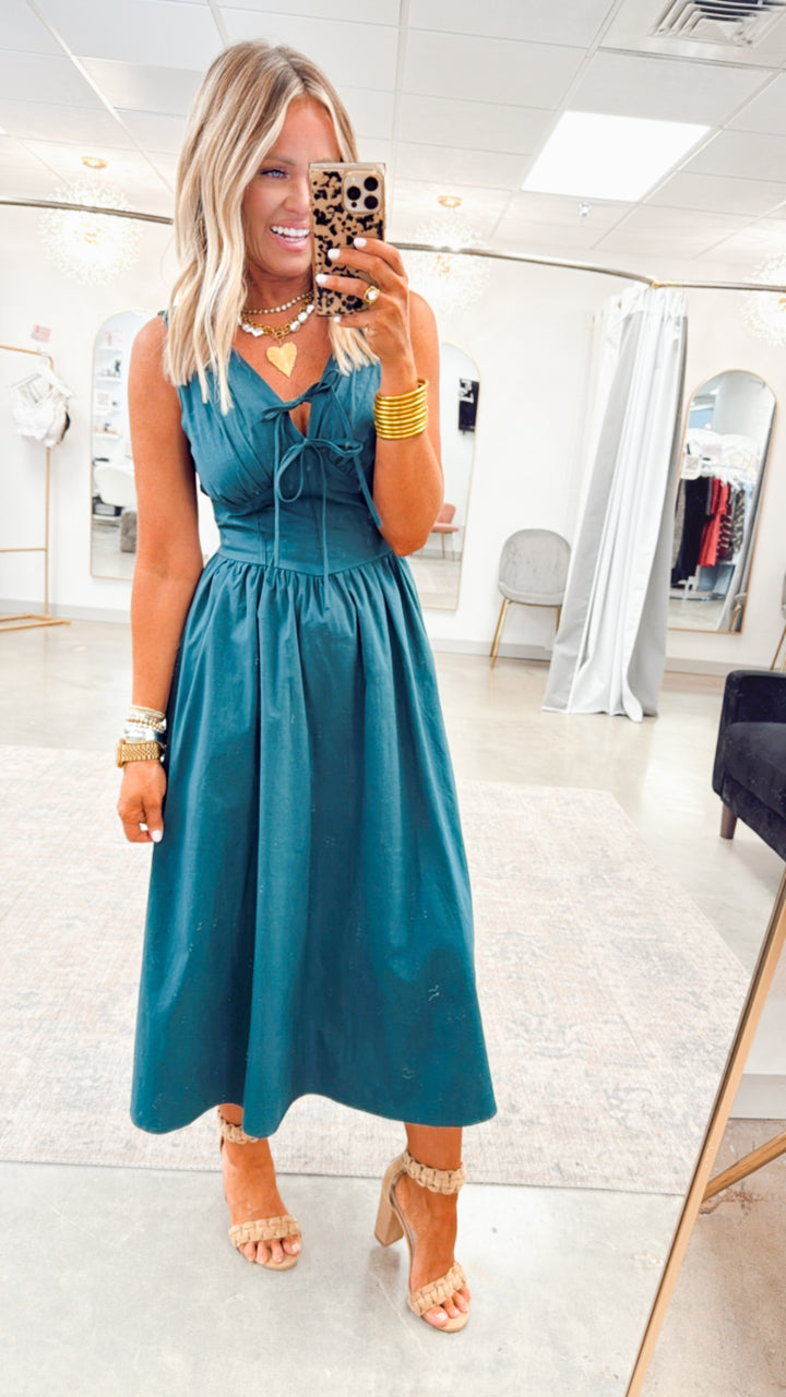 Payton Flare Midi Dress-Hunter Green