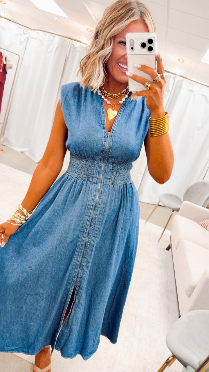 Knox Denim Midi Dress-Medium Wash