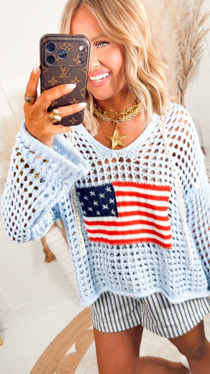 The All-American Sweater Top-Blue