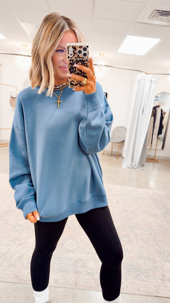 The Classic Crew Pullover-Dusty Blue