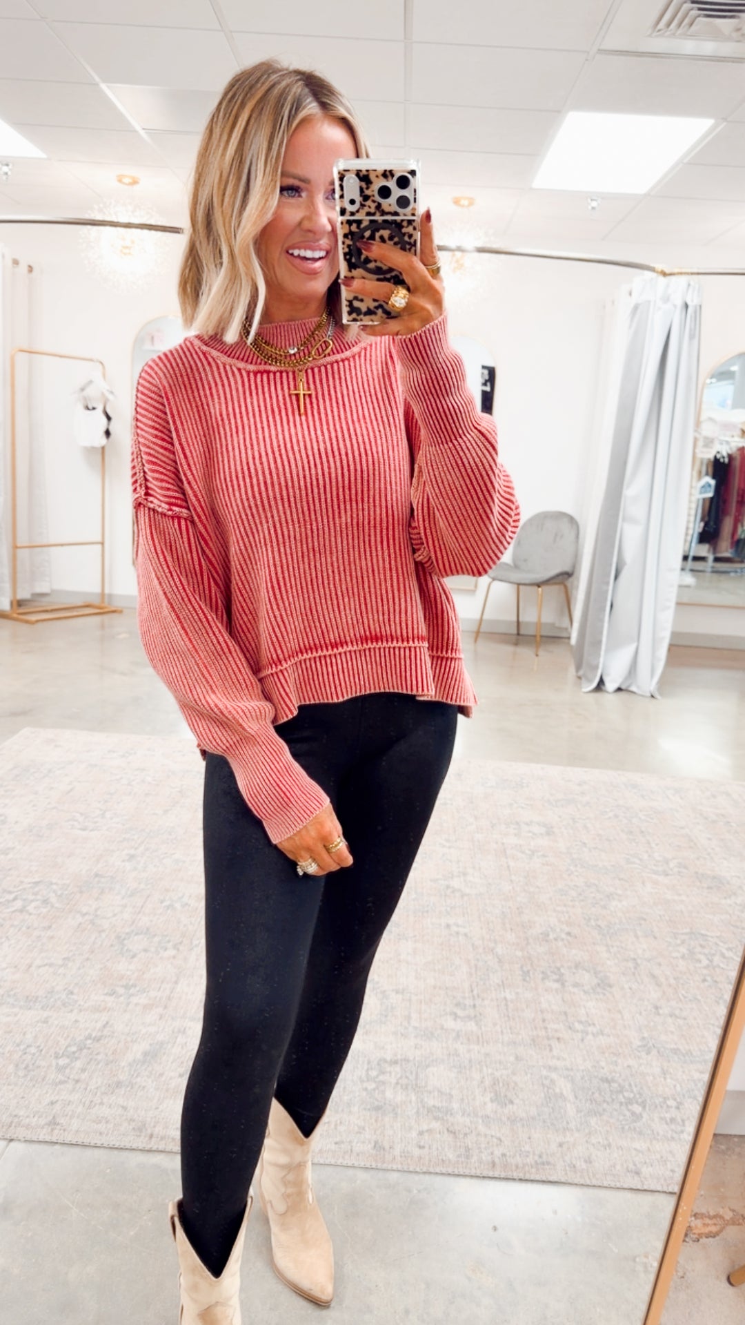 Breezy Cropped Sweater-Red