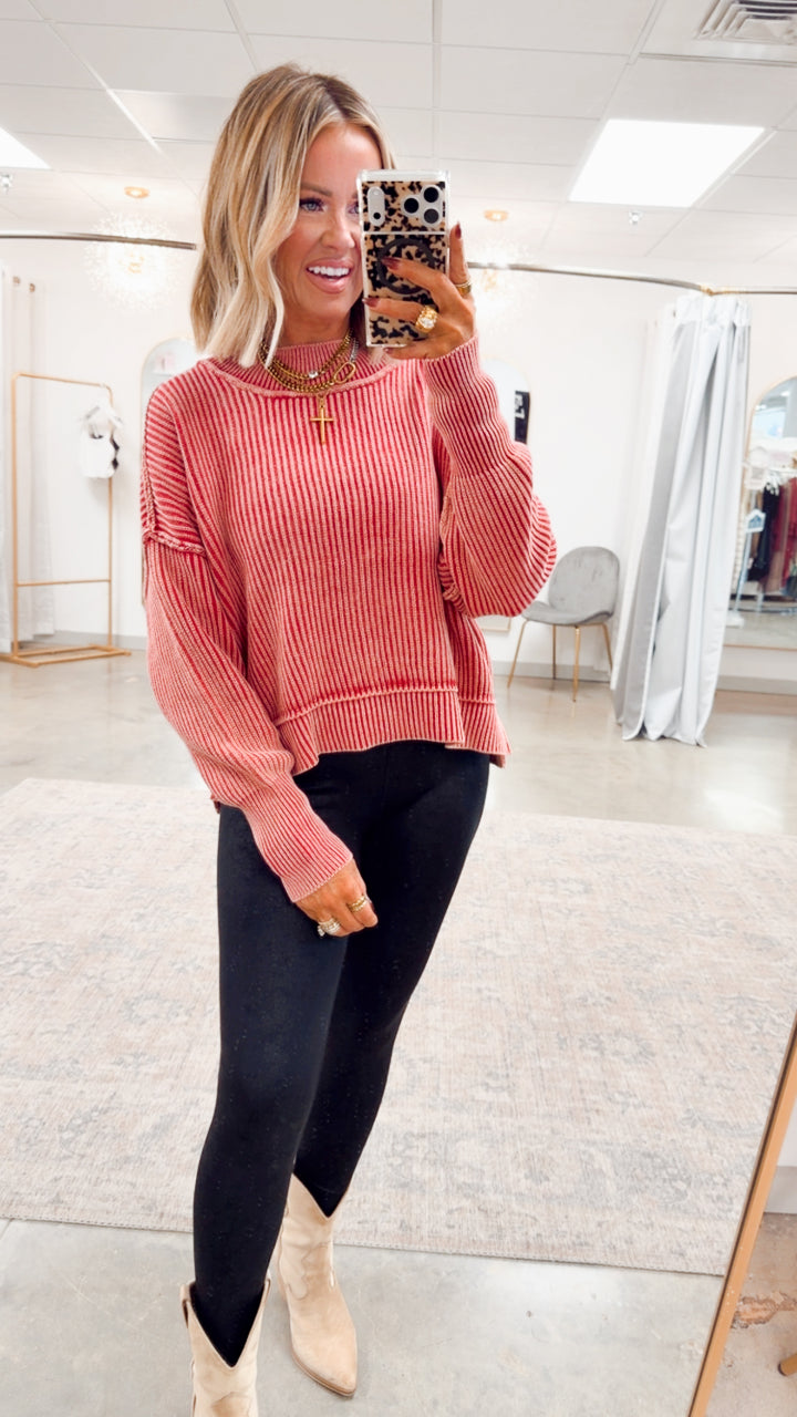 Breezy Cropped Sweater-Red
