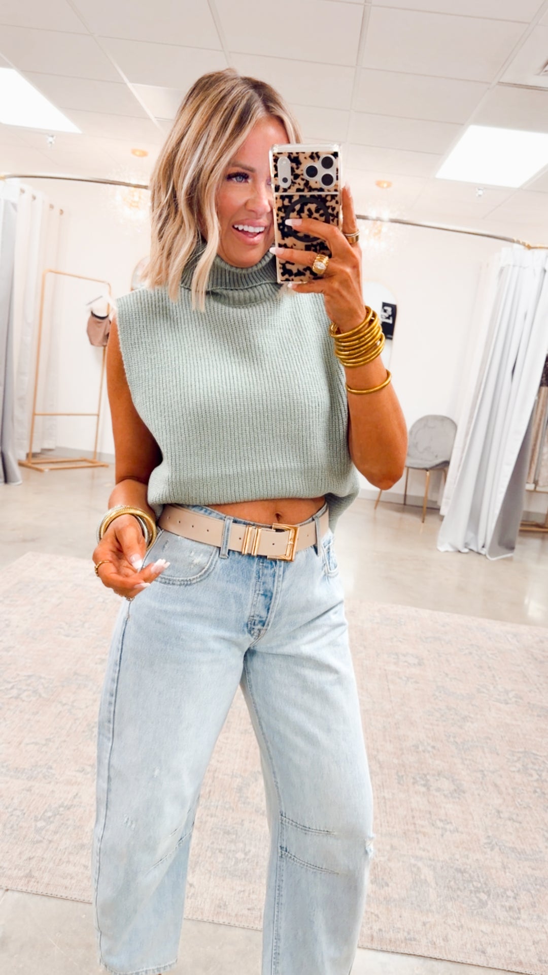 Sleeveless Turtleneck Sweater Vest-Sage