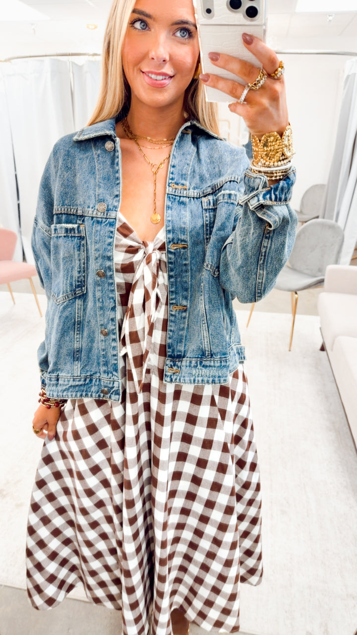 The Gingham Front Tie Midi Dress