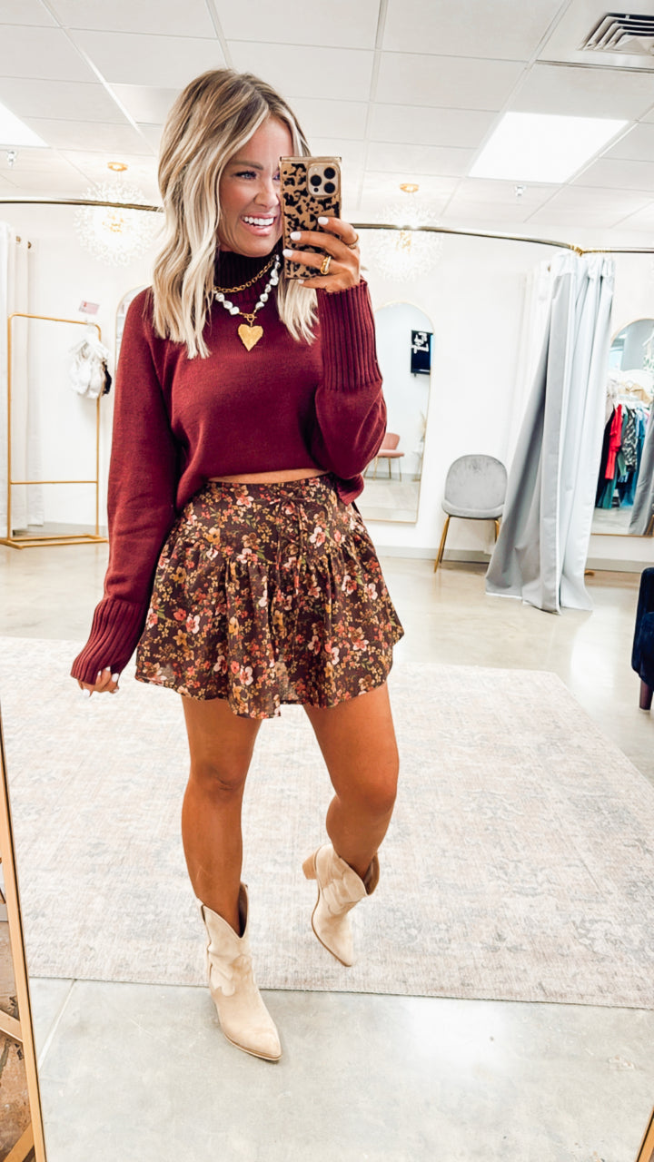 Audrey Cropped Sweater-Red Wood