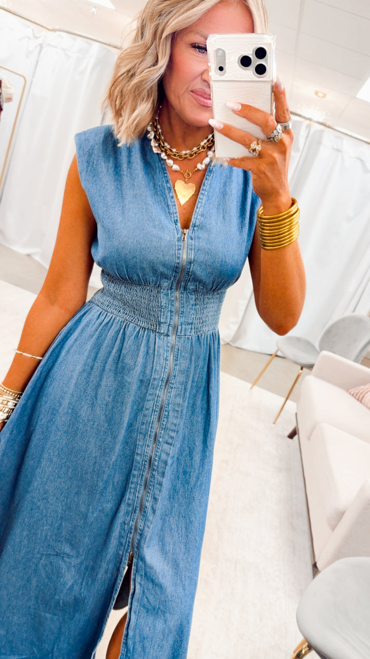 Knox Denim Midi Dress-Medium Wash