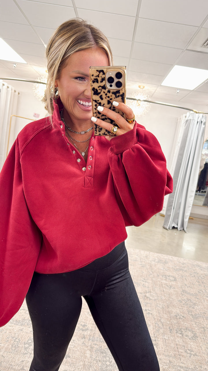 Piper Snap Button Collared Sweater-Wine