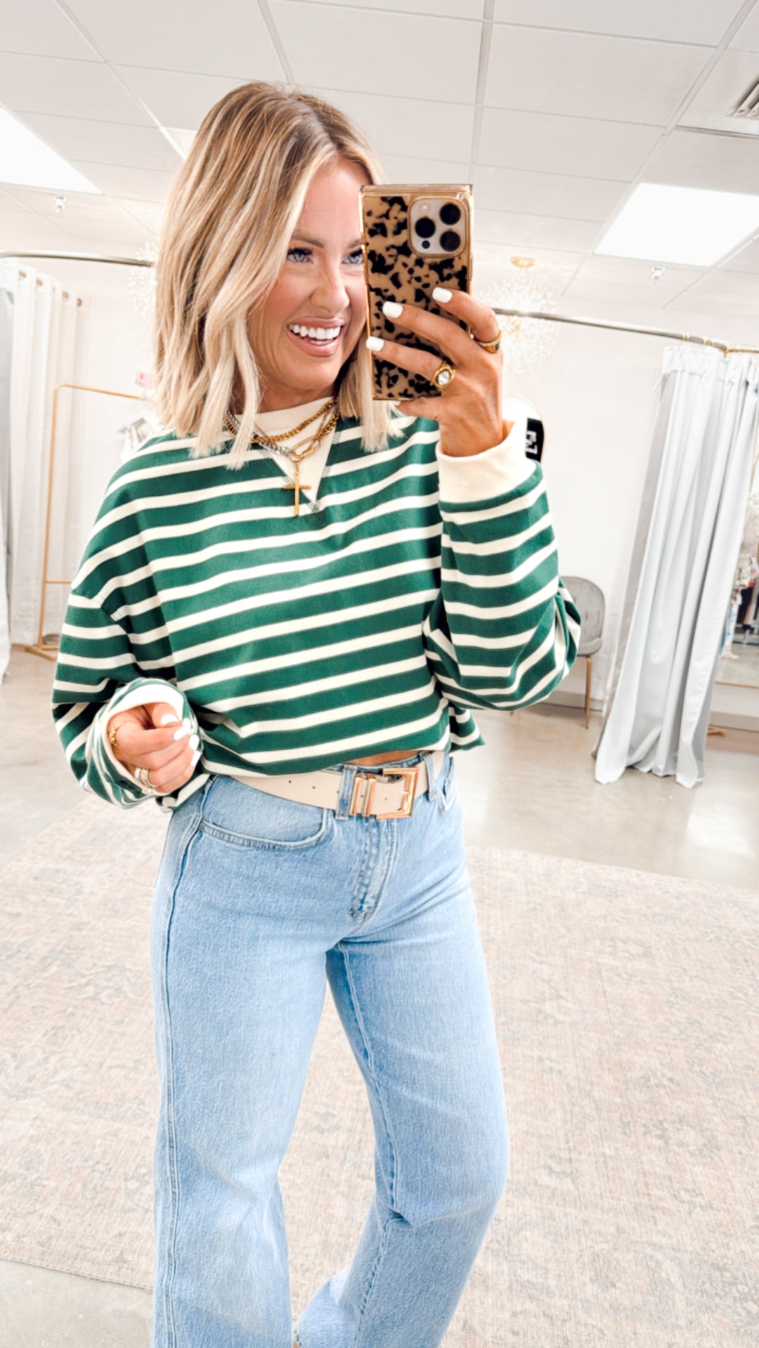 Simple Comfort Striped Top-Green/Cream