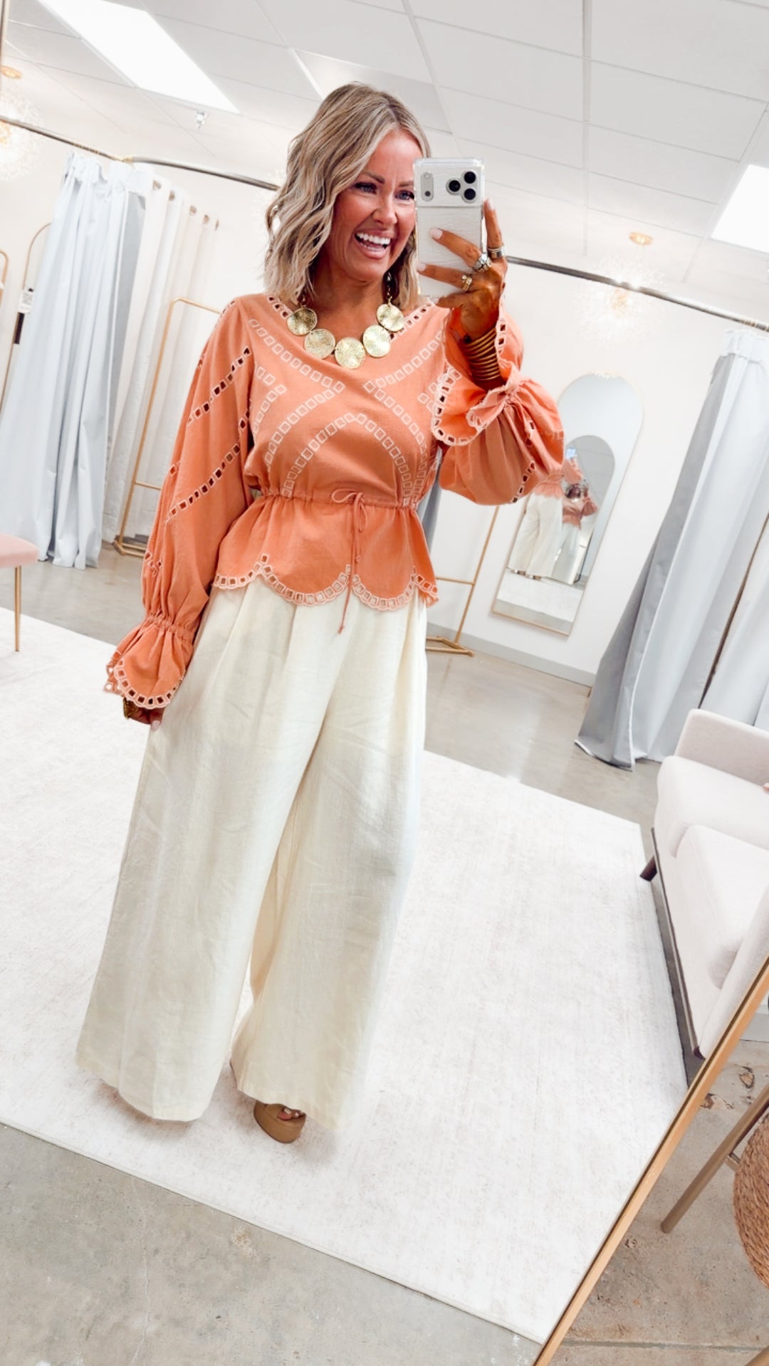 The Noelle Peplum Top-Apricot