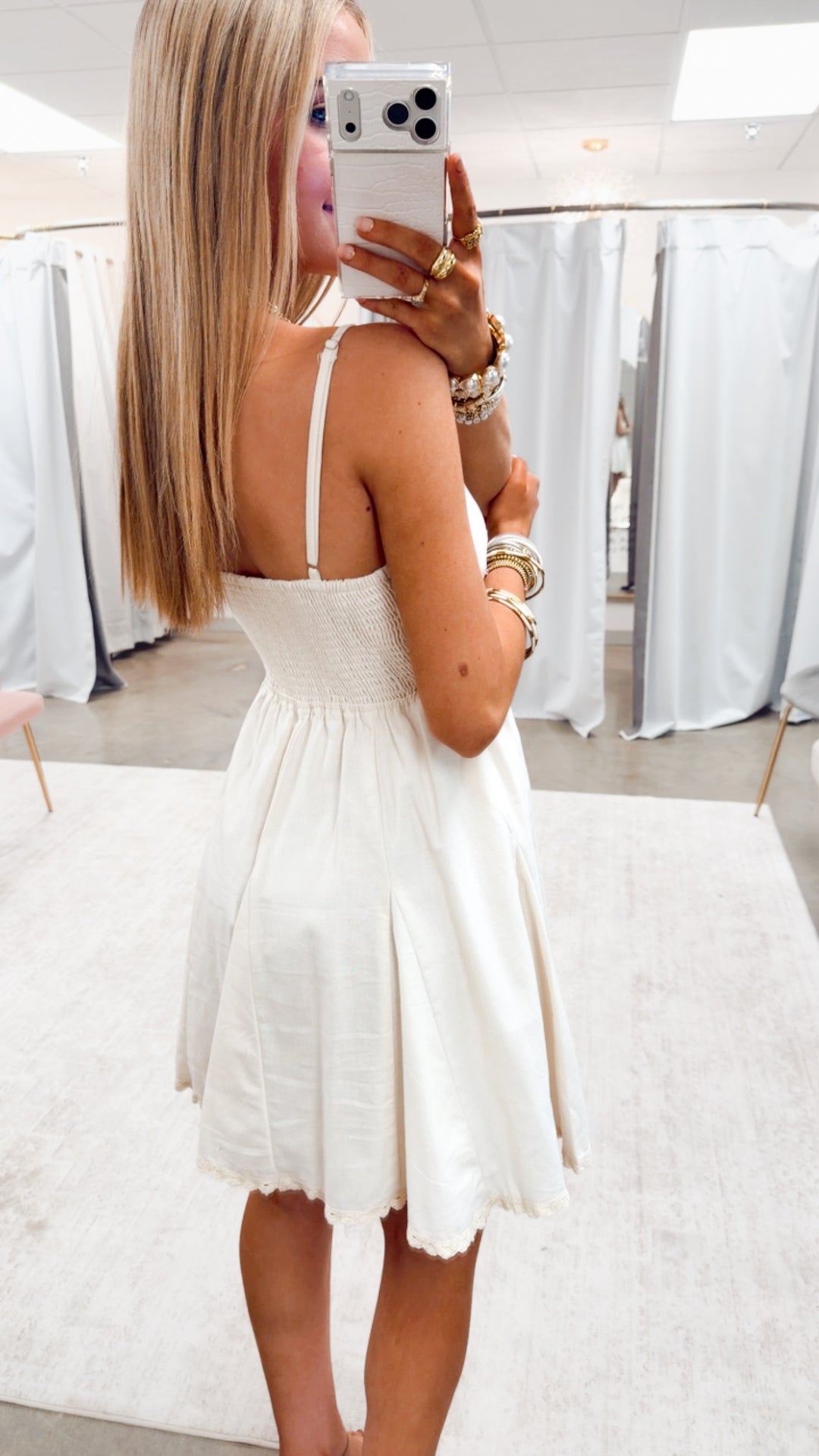 The Evelyn Lace Mini Dress-Cream