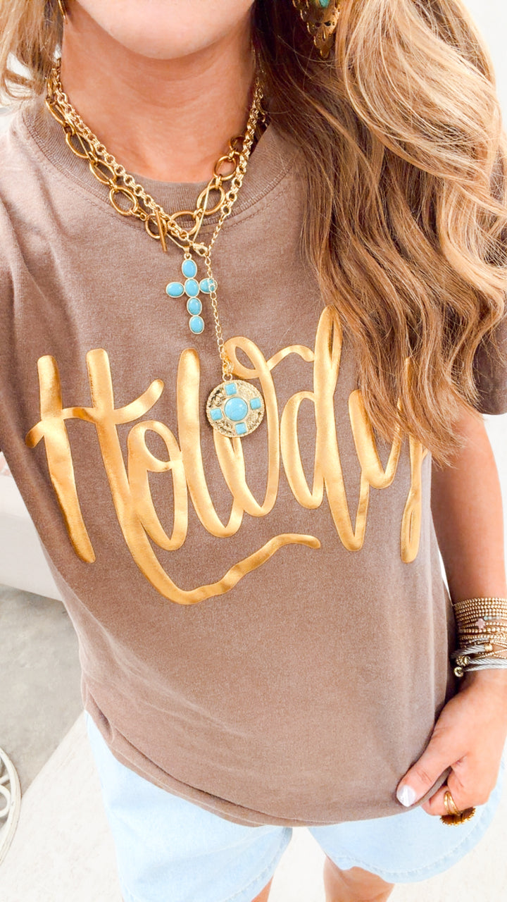 Howdy Gold Embroidered Tee