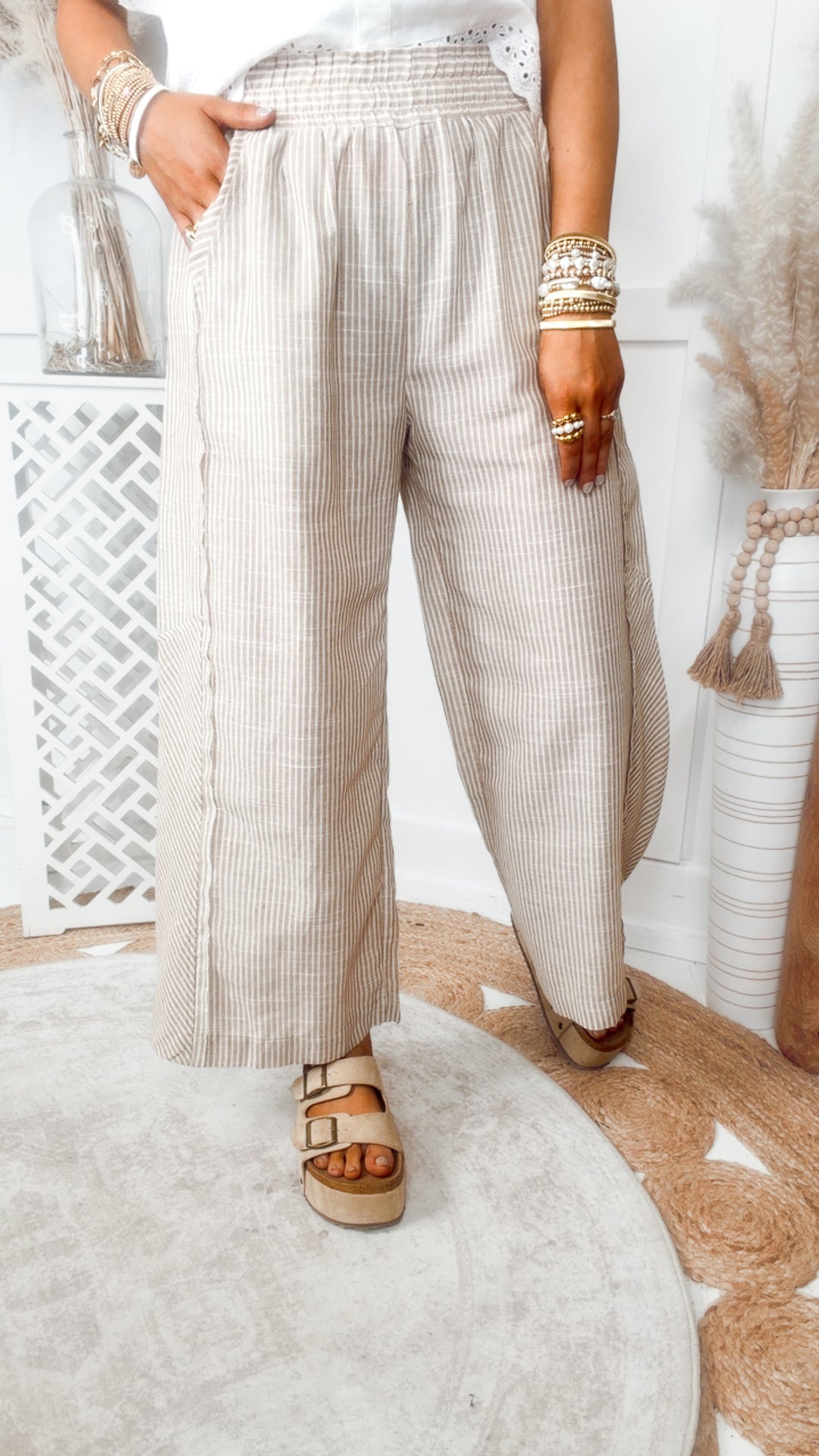 The Ellis Stripe Pants-Tan