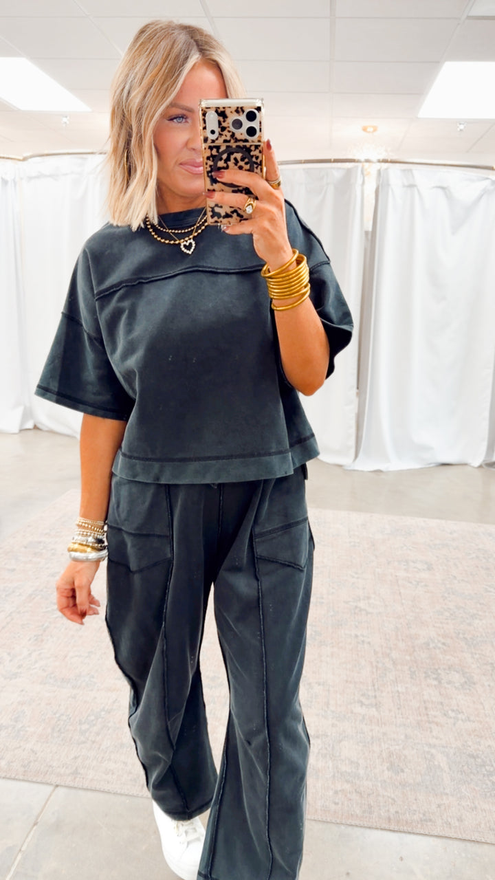 The Retreat Barrel Pants Set-Black