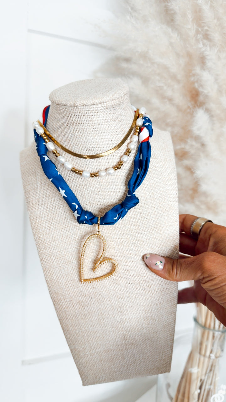 The USA Heart Flag Print Scarf Necklace