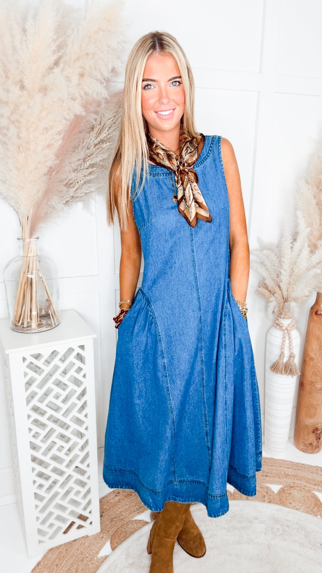 The Greer Denim Midi Dress