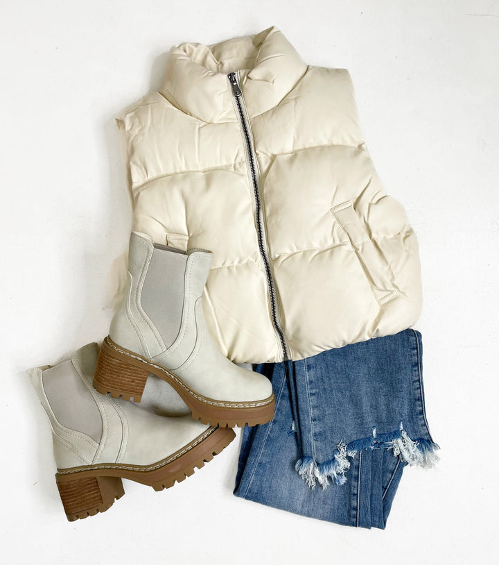 Cream Urban Leather Puffer Vest