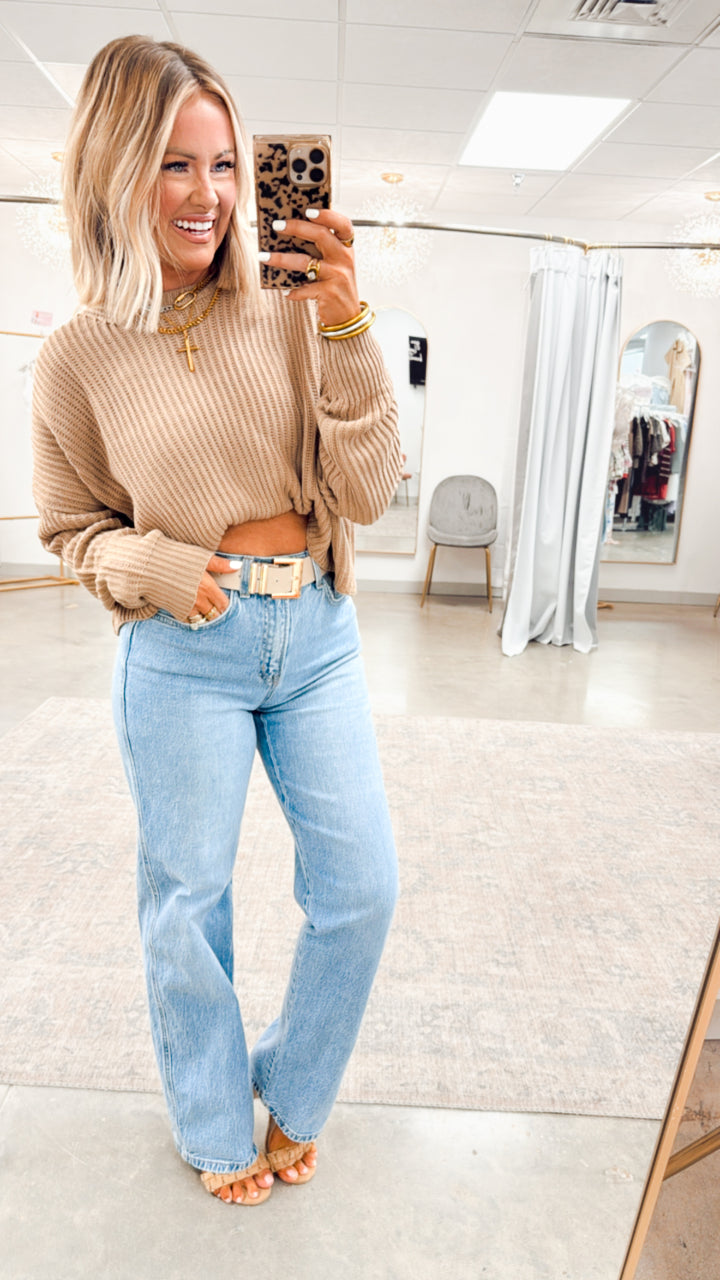 Remi Cropped Sweater-Taupe