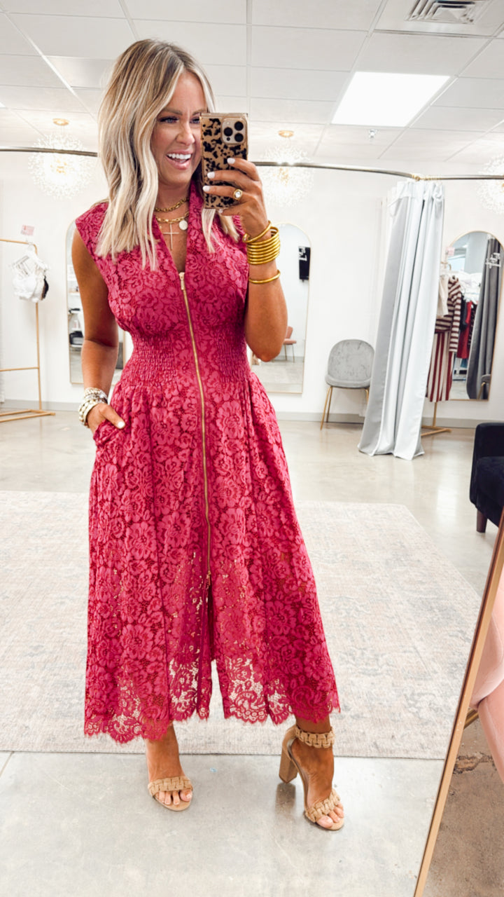 Jackie Lace Midi Dress-Merlot