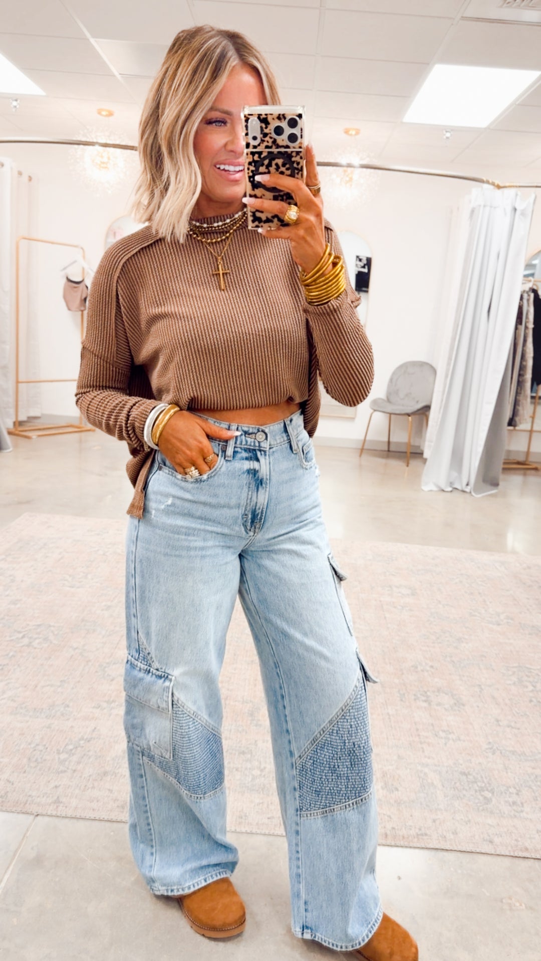 The Haisley Ribbed Top-Brown