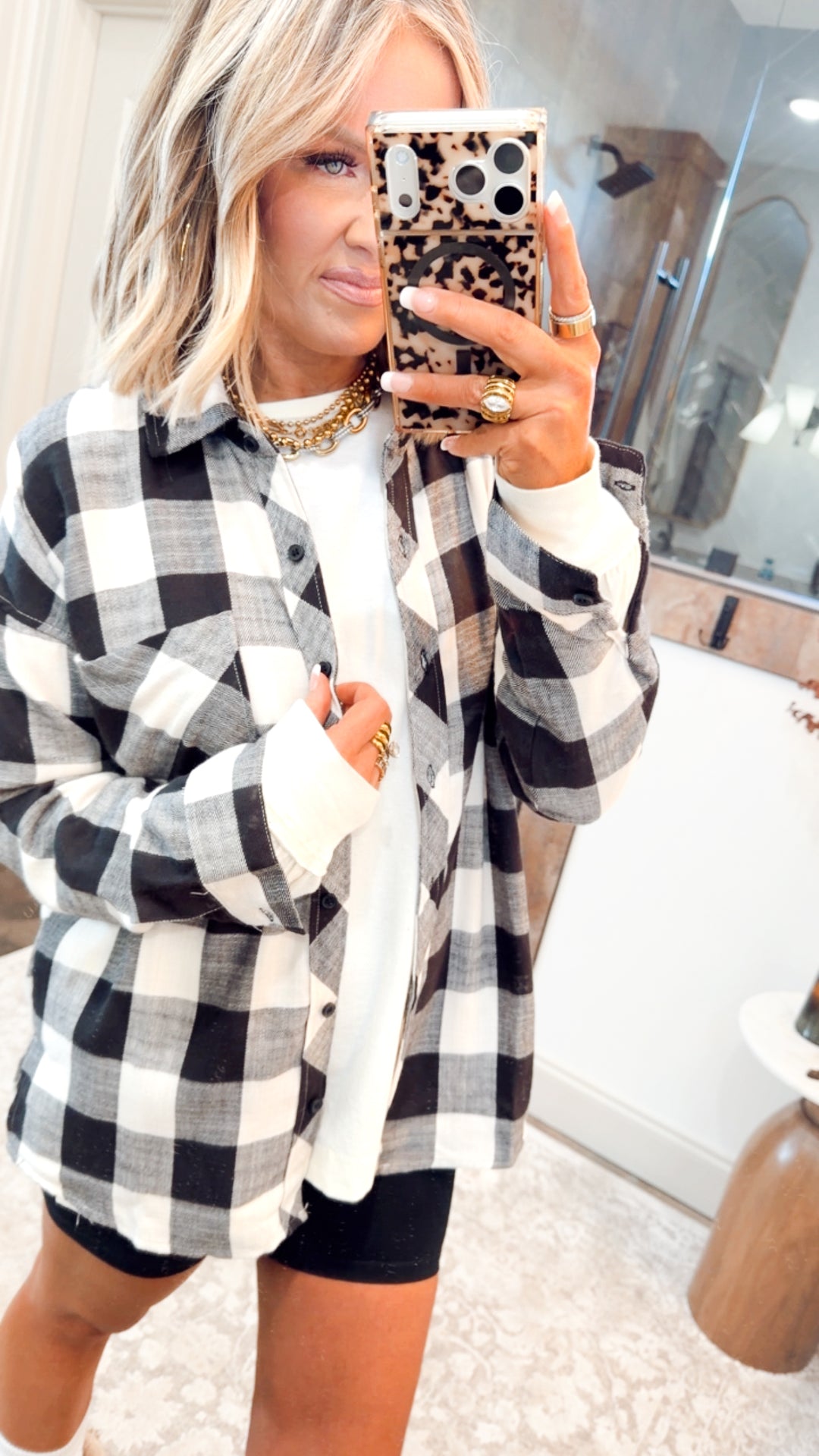 Buffalo Check Flannel Top-Cream/Black