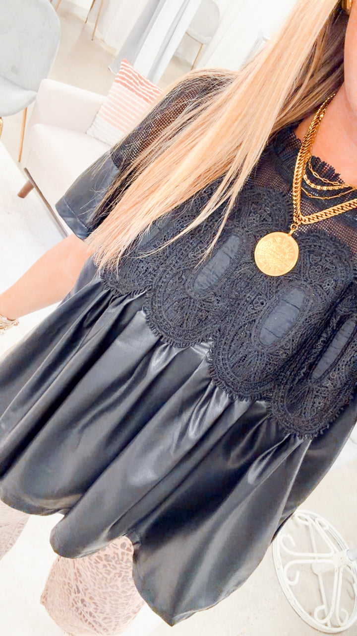 The Leather & Lace Babydoll Top-Black