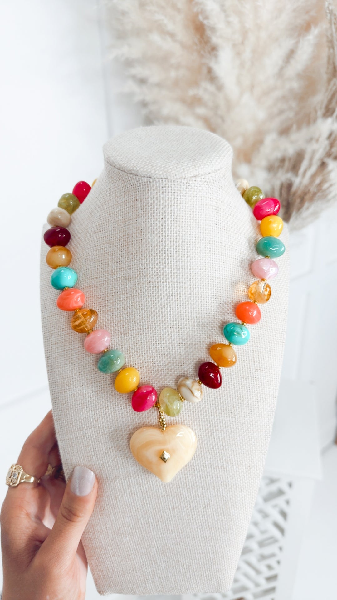Holden Beaded Necklace with Heart Charm-Multi