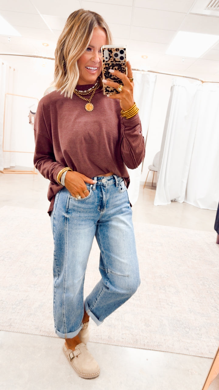 Chloe Mock Neck Pullover-Dk Cherry