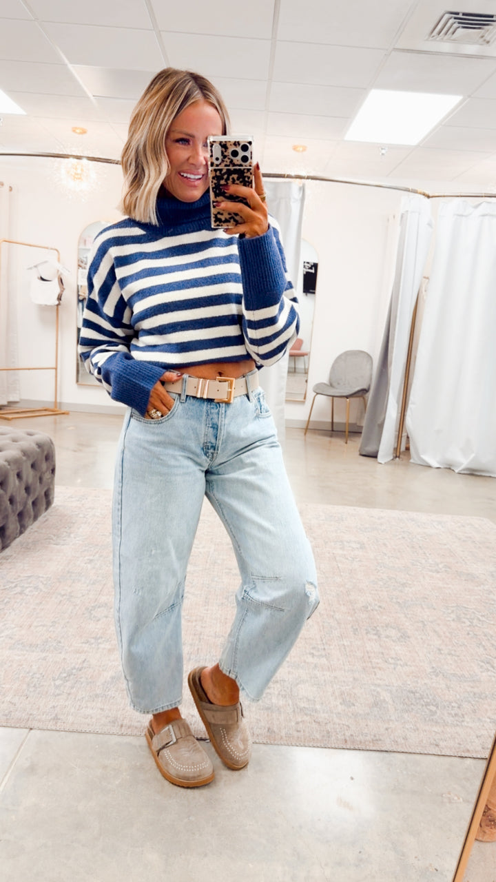 The Suri Sweater-Indigo/Cream