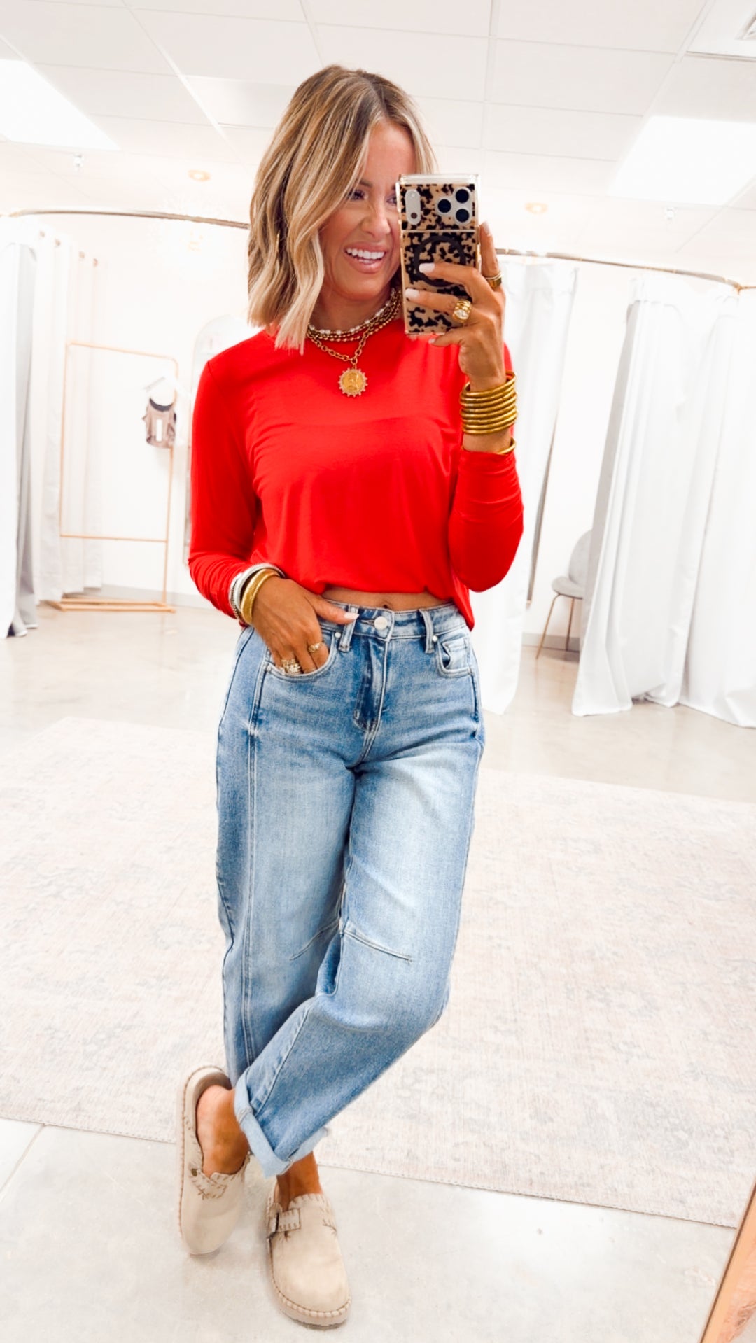 Vale Essential Long Sleeve Top-Red