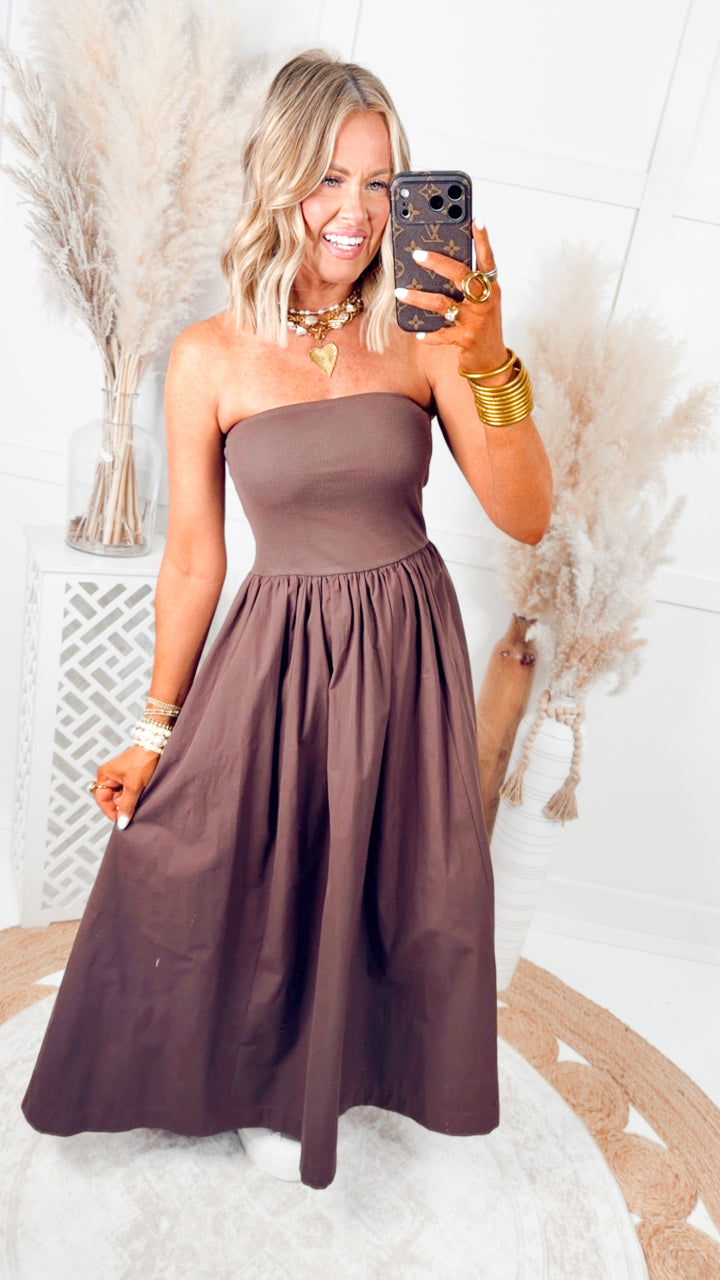 The Tidal Breeze Midi Dress-Chocolate