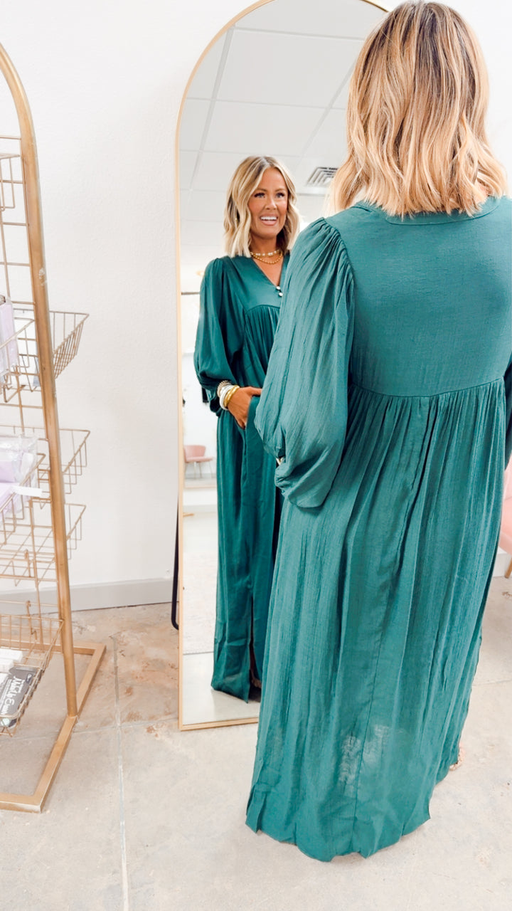 Bell Sleeve Midi Dress-Hunter Green