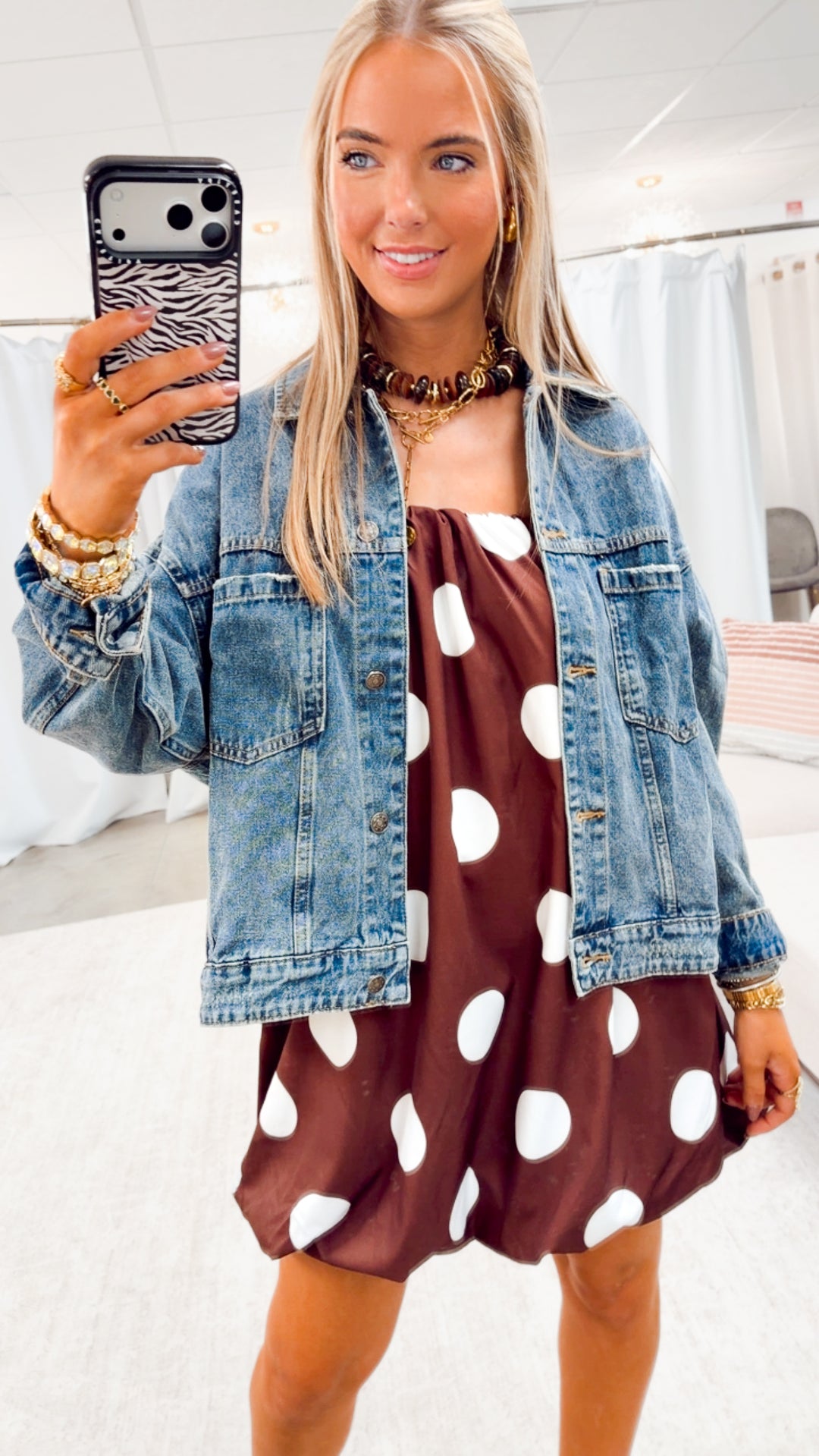 Darling Polka Dot Bubble Hem Dress-Brown/Ivory