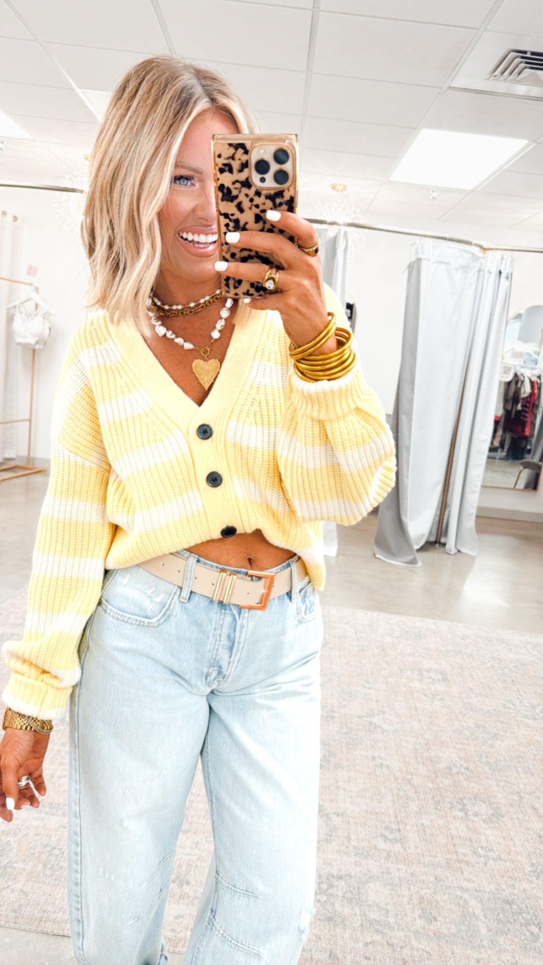 Sadie Striped Sweater Cardigan-Yellow