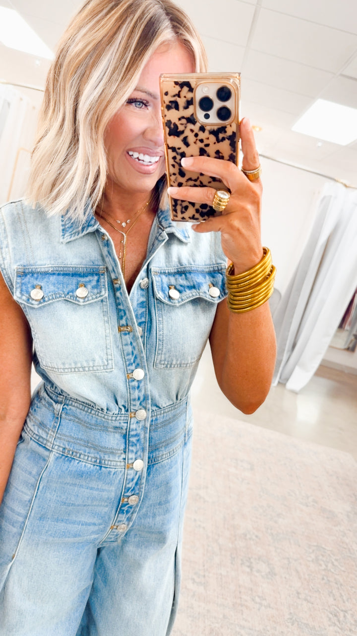 Snow Washed Button Down Jumpsuit