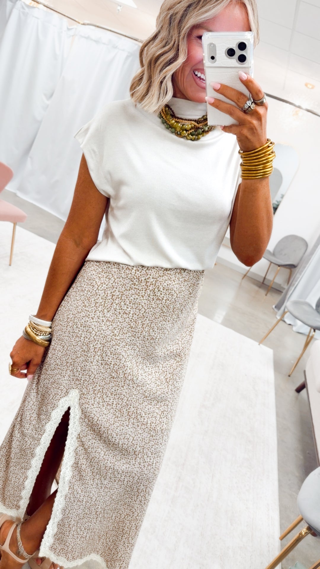 Mia Mock Neck Top-Beige