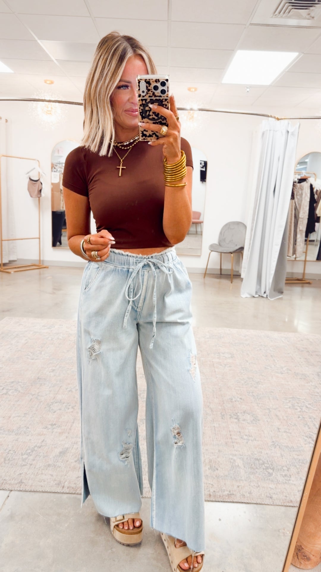 Seamless Crewneck Top-Brown