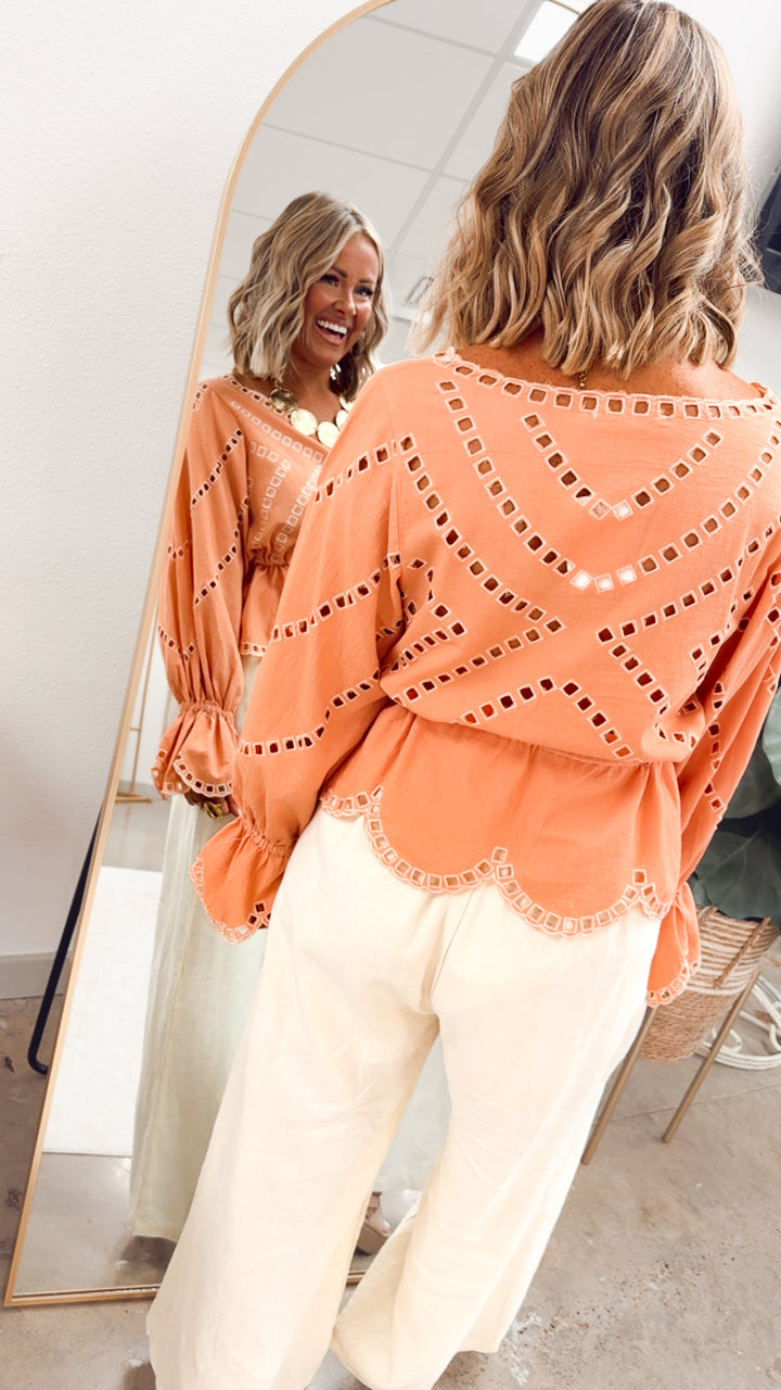 The Noelle Peplum Top-Apricot