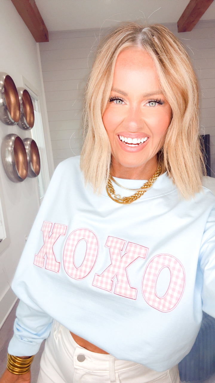 XOXO Mock Neck Sweatshirt-Blue