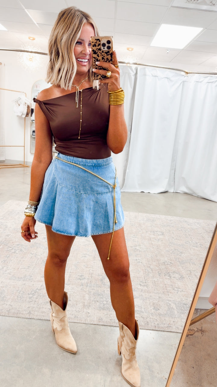 Claire Off Shoulder Top-Chocolate